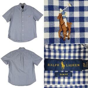 Polo Ralph Lauren Oxford Shirt Mens Size XL Button Down Blue Gingham SS Slim